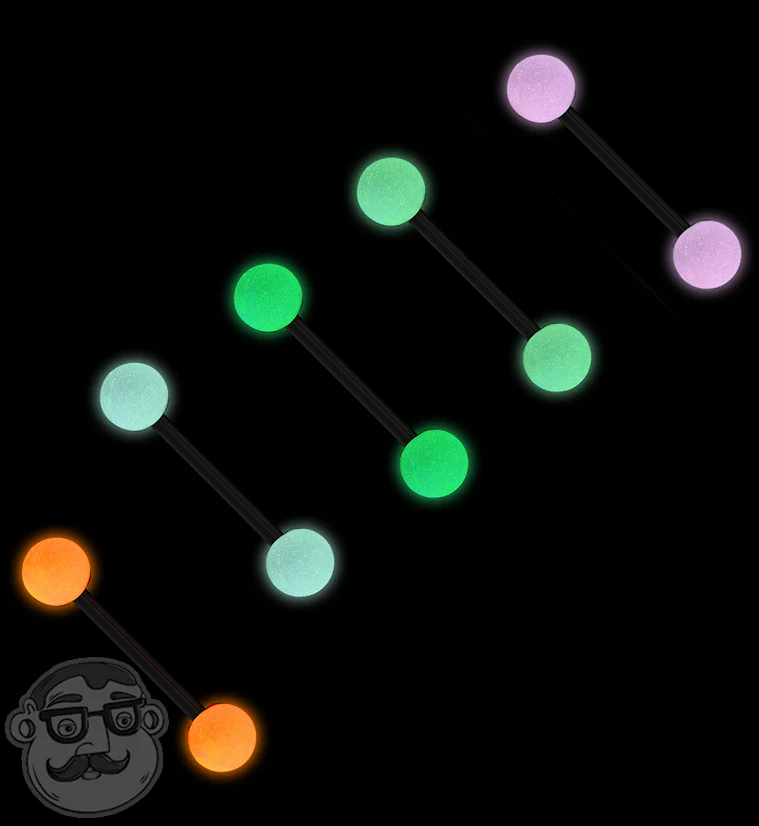 14G Glow in the Dark Stainless Steel Barbell - Mrs Treak