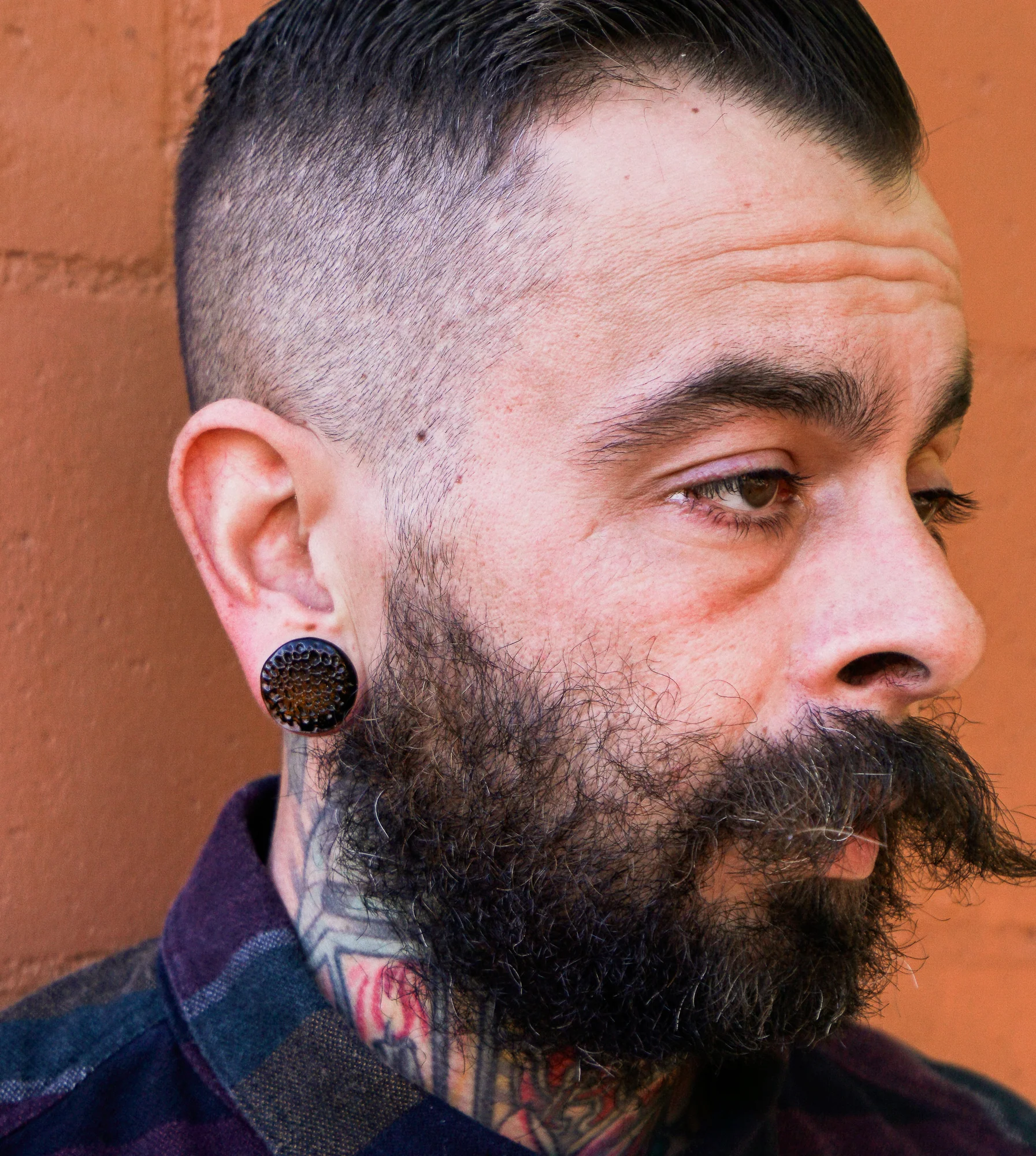 Amber Hammered Glass Double Flare Plugs - Mrs Treak