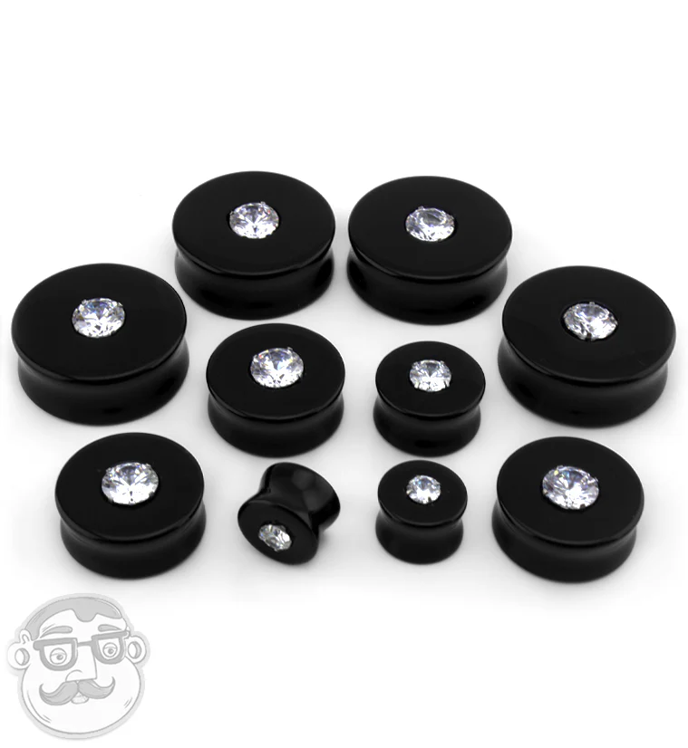 Obsidian Stone Plugs with CZ Inlay - Mrs Treak