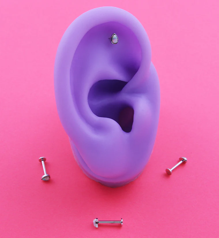 14kt White Gold Teardrop White Opalite Threadless Labret - Mrs Treak