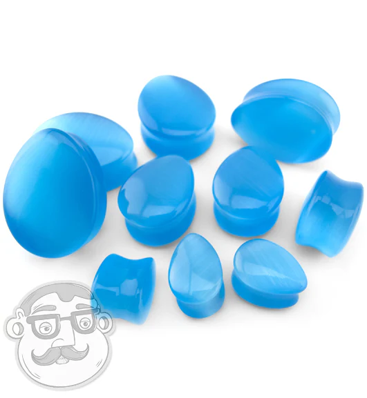 Aqua Cat's Eye Glass Teardrop Plugs - Mrs Treak