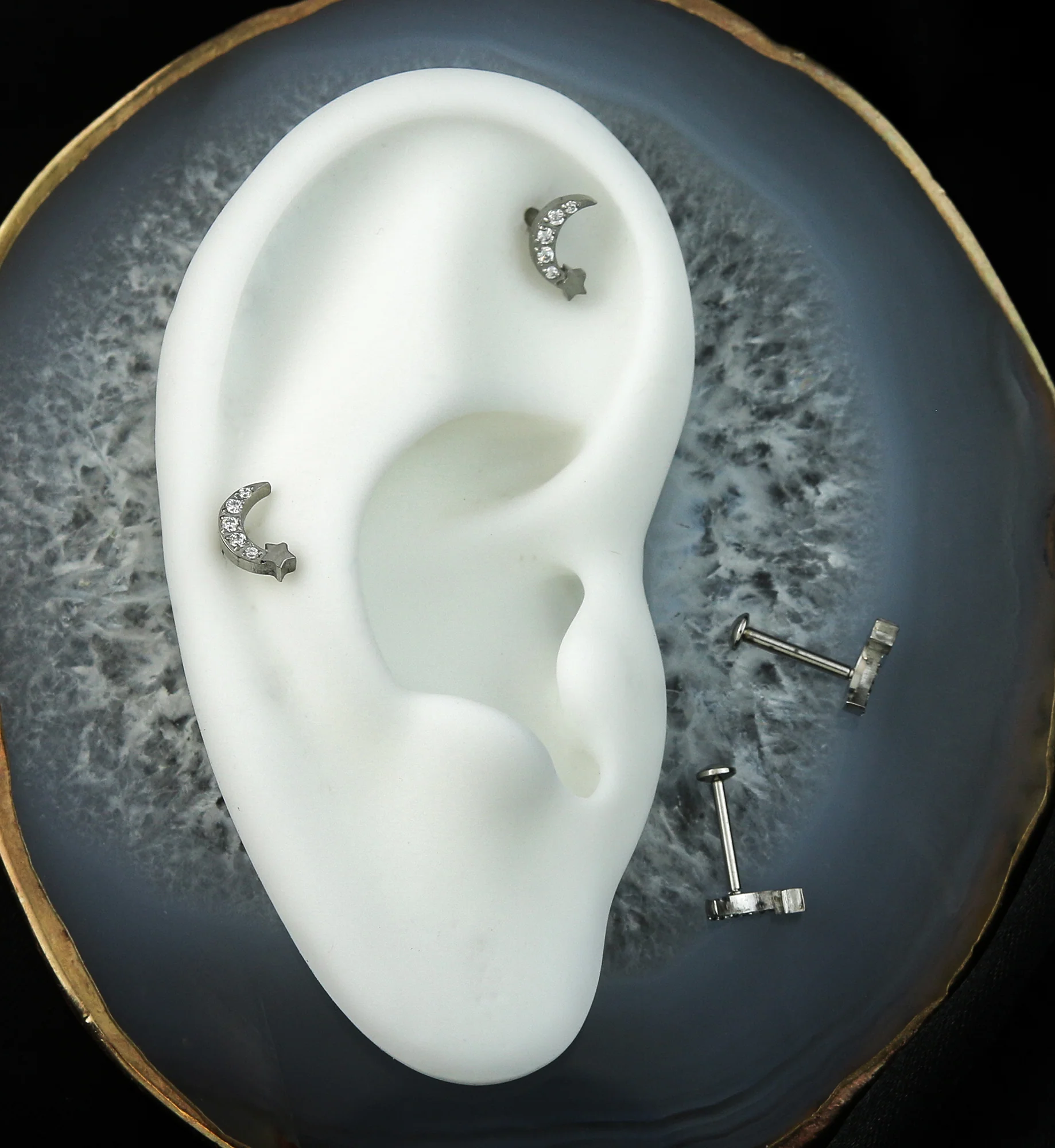 Half Moon Star Clear CZ Stainless Steel Convex Back Threadless Labret - Mrs Treak