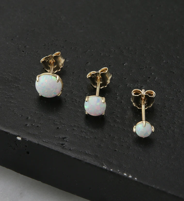 14kt Gold Prong Set White Opalite Earrings - Mrs Treak