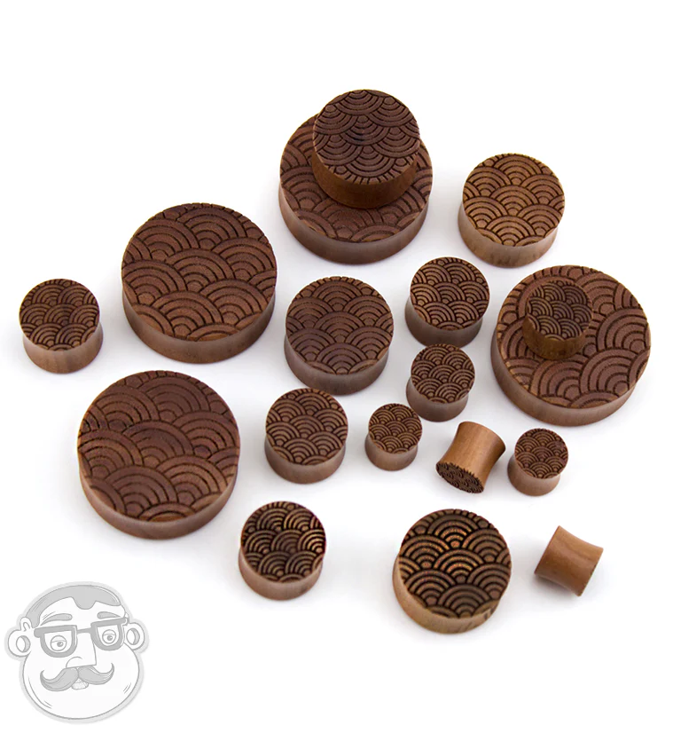 Seigaiha Engraved Saba Wood Plugs - Mrs Treak