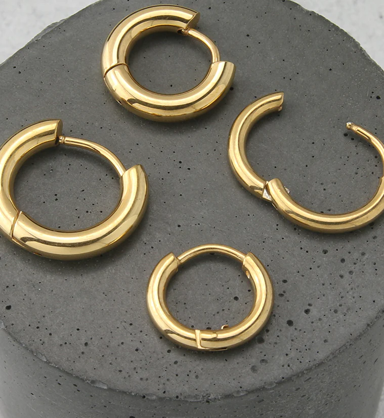 Gold PVD Vast Stainless Steel Hinged Hoop Earrings - Mrs Treak