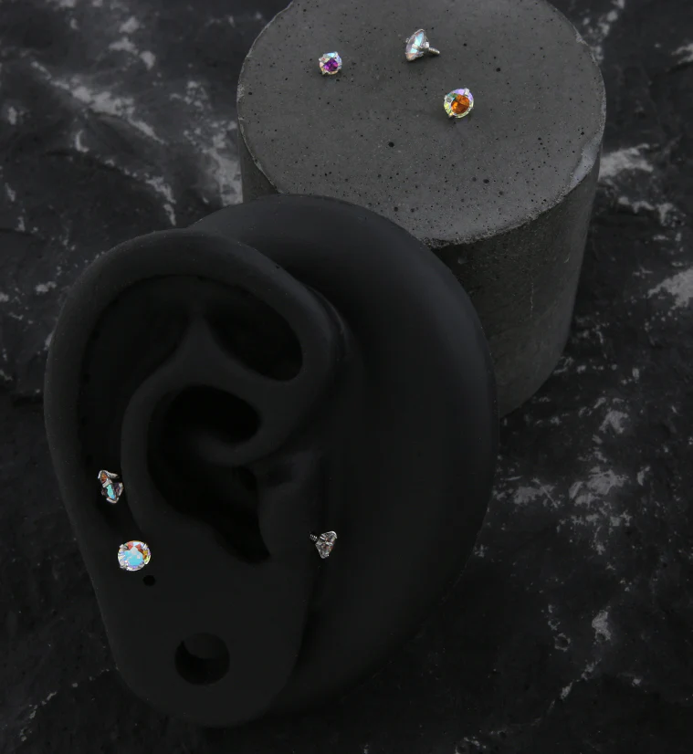 Prong Rainbow Aurora CZ Stainless Steel Internally Threaded Top - Mrs Treak