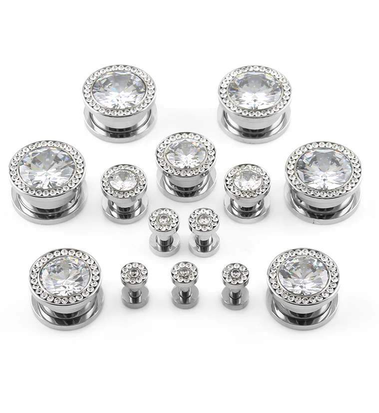 Clear CZ Diamond Stainless Steel Plugs - Mrs Treak