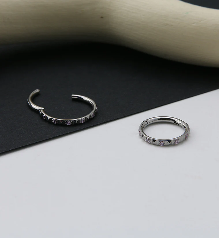 Polyhedra Pink CZ Edge Titanium Hinged Segment Ring - Mrs Treak