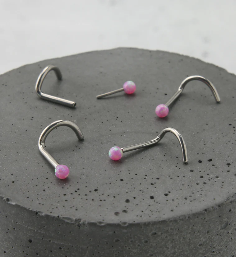 Pink Opalite Ball Titanium Threadless Nose Screw - Mrs Treak