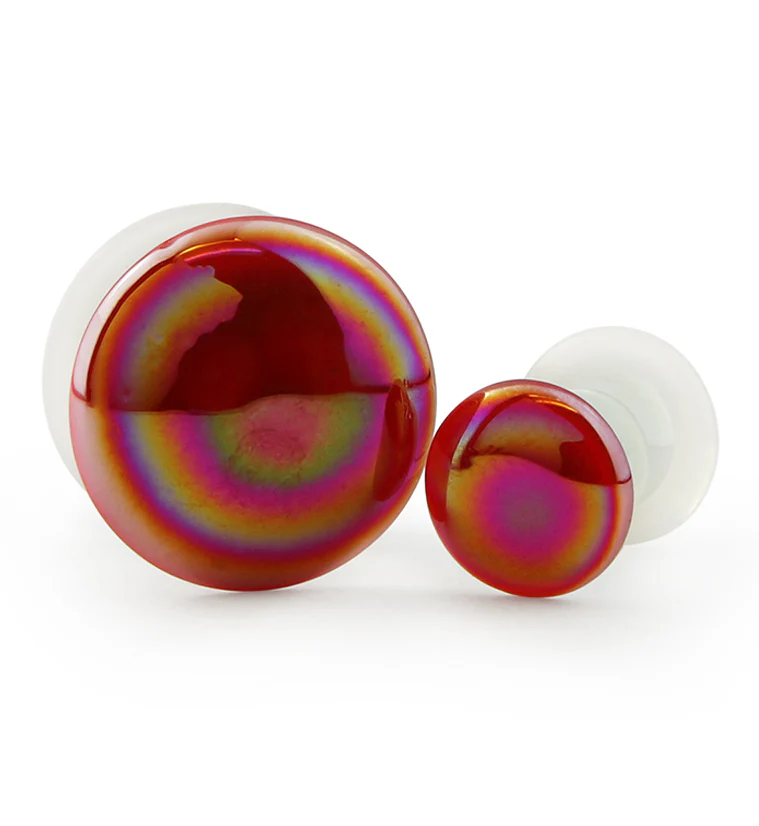 Red Oil Splash Single Flare Glass Plugs - Mrs Treak