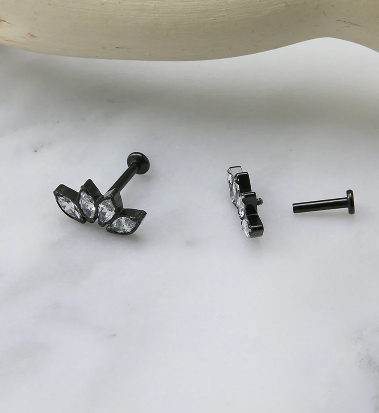 Black PVD Half Crown CZ Gem Titanium Labret Post - Mrs Treak