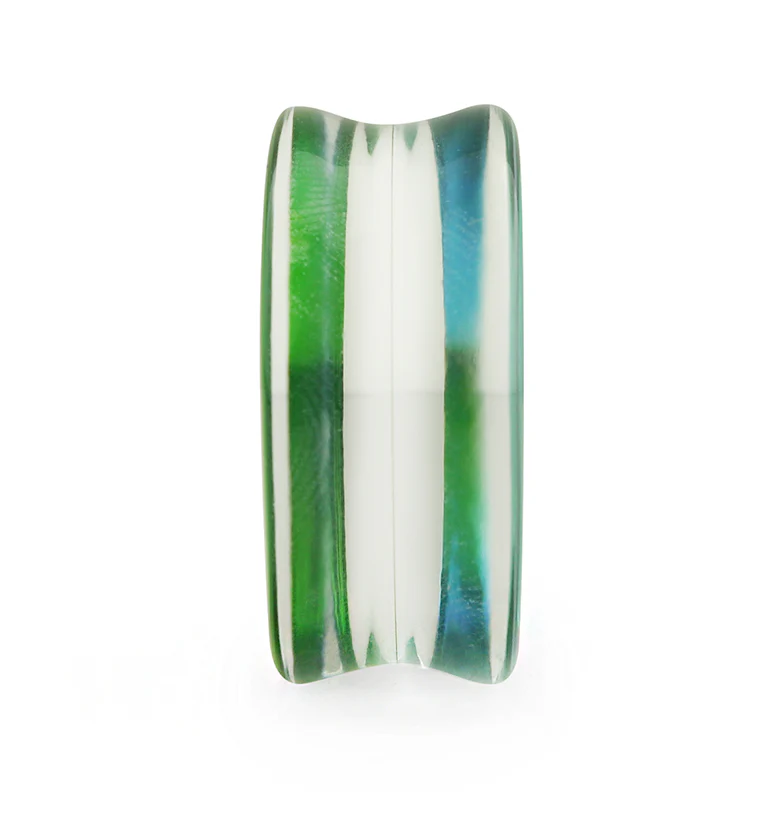 Green Iridescent Glass Double Flare Plugs - Mrs Treak