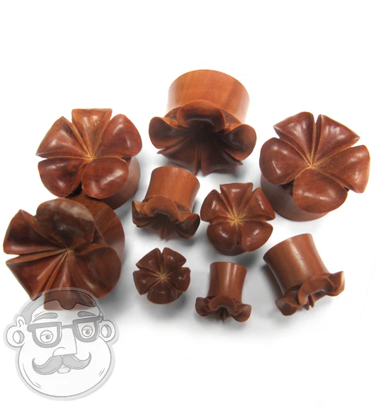 Hawaiian Flower Wood Plugs - Mrs Treak