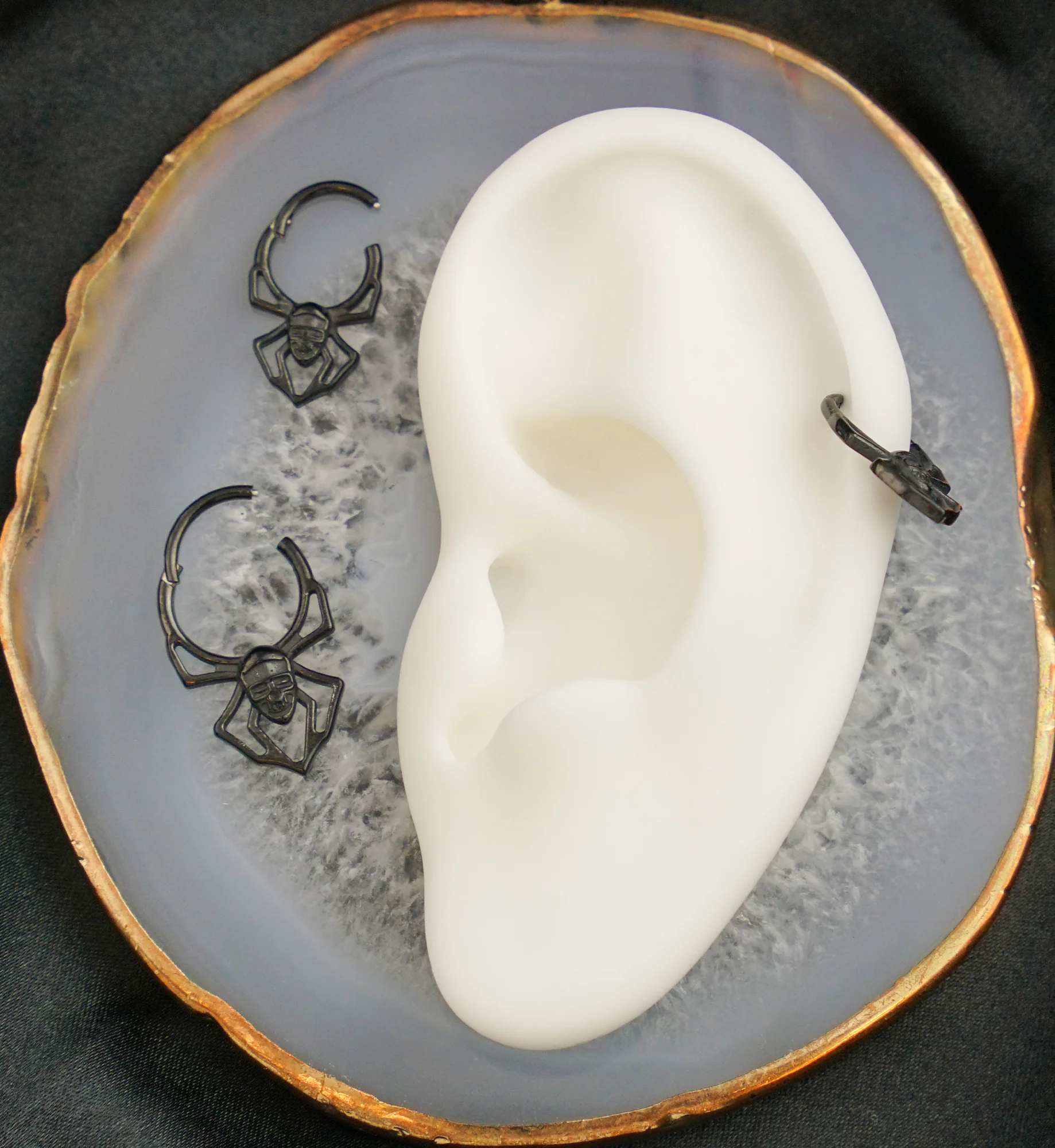 Black PVD Skull Face Spider Stainless Steel Hinged Segment Ring - Mrs Treak