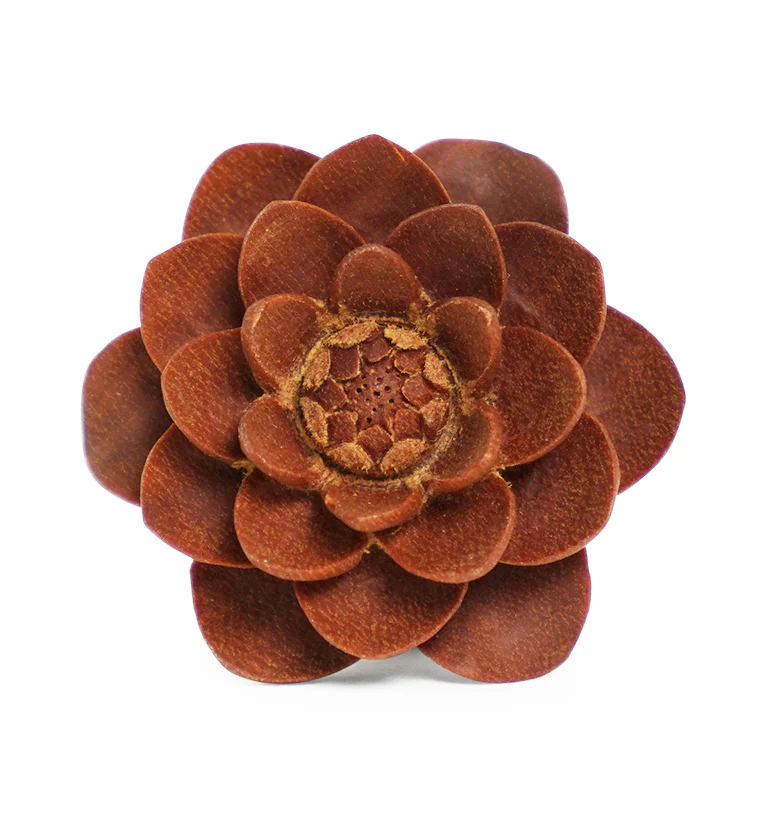 Carved Camellia Flower Wood Plugs - Mrs Treak