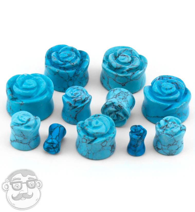 Howlite Turquoise Stone Rosebud Plugs - Mrs Treak
