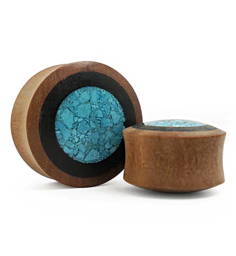 Saba Wood Plugs with Target Turquoise Inlay - Mrs Treak