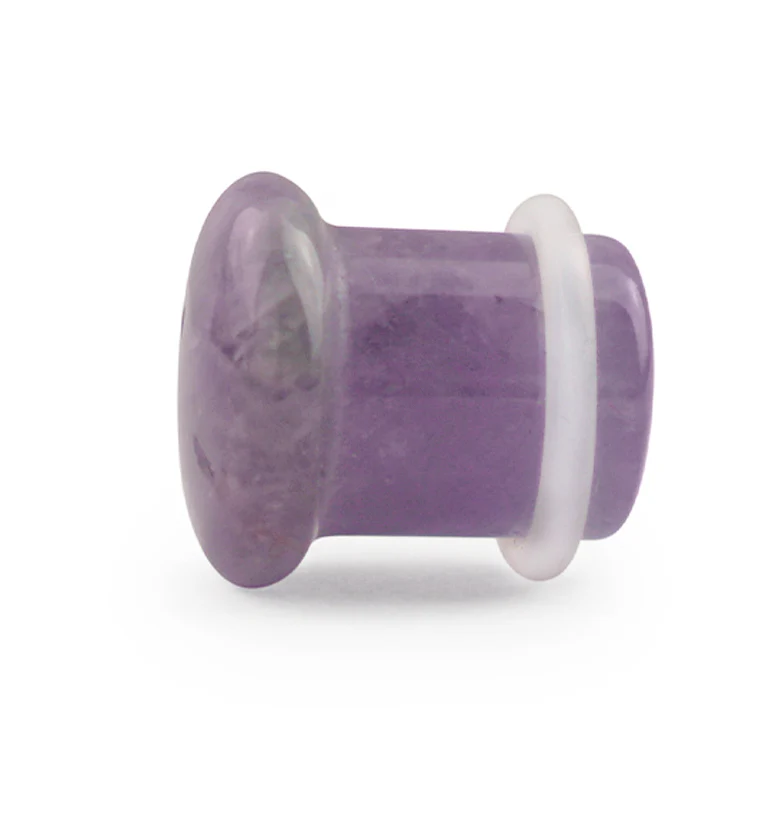 Purple Amethyst Stone Plugs - Single Flare with Grooves - Mrs Treak