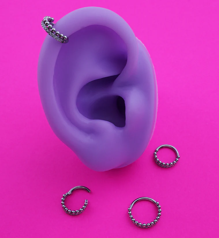 Clear CZ Beaded Row Stainless Steel Hinged Segment Ring - Mrs Treak