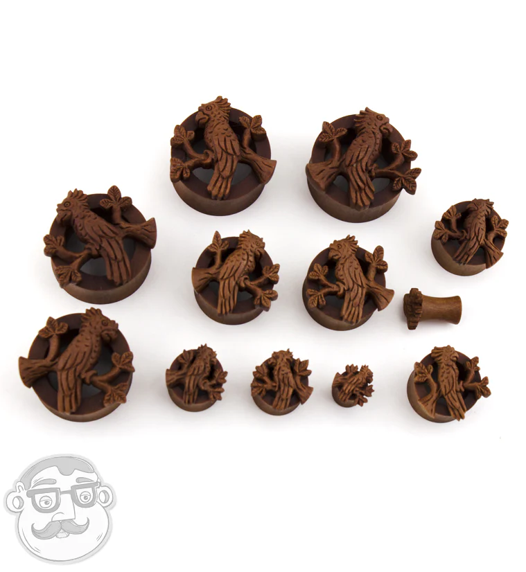 Parrot Carved Saba Wood Tunnels - Mrs Treak