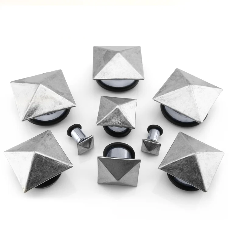 Silver Polyhedra Single Flare Steel Plugs - Mrs Treak