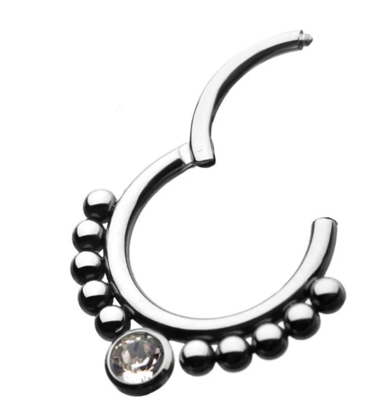 Single CZ Beaded Titanium Hinged Segment Ring - Mrs Treak