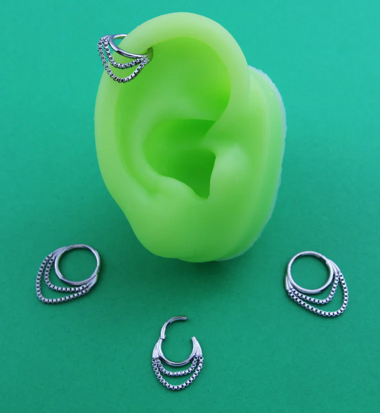 Double Box Chain Dangle Stainless Steel Hinged Segment Ring - Mrs Treak