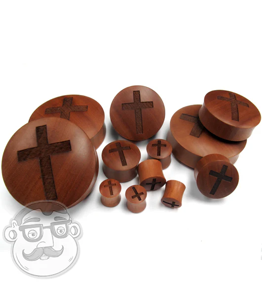 Cross Engraved Wood Plugs - Mrs Treak