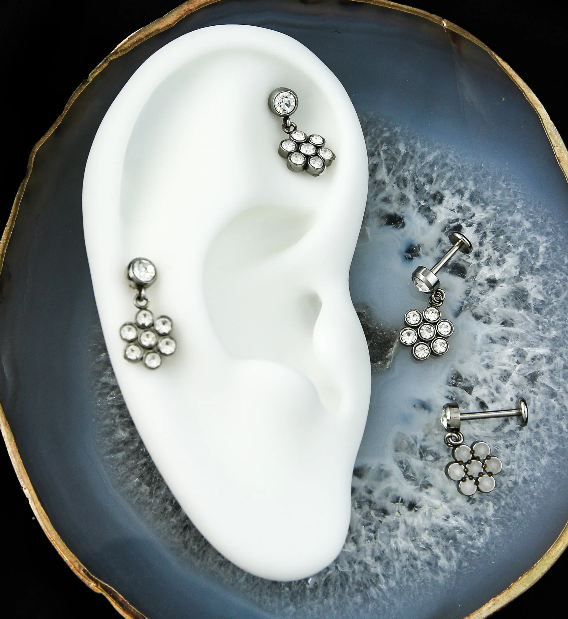 Floret Clear CZ Dangle Internally Threaded Stainless Steel Labret - Mrs Treak