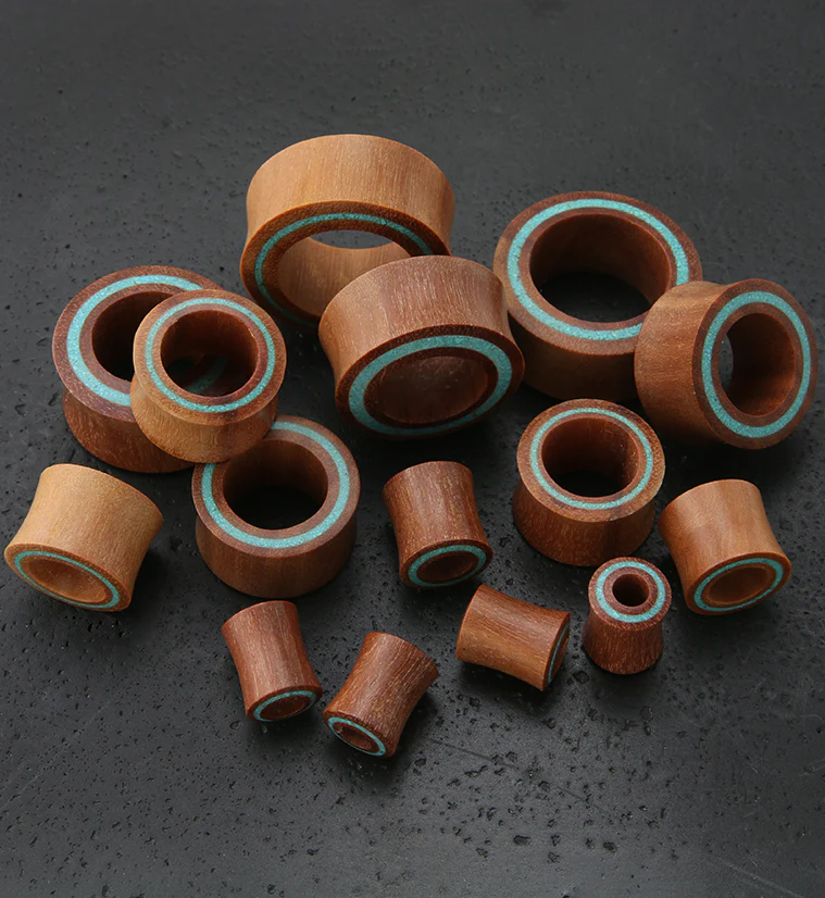 Saba Wood Tunnels with Turquoise Rim - Mrs Treak