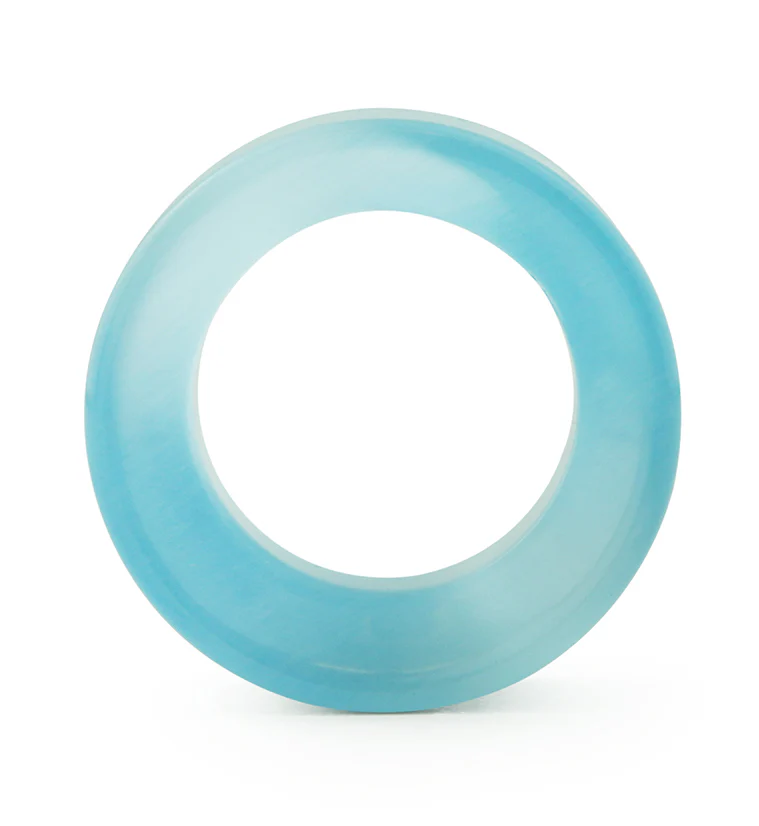 Aqua Cat's Eye Glass Concave Tunnel Plugs - Mrs Treak