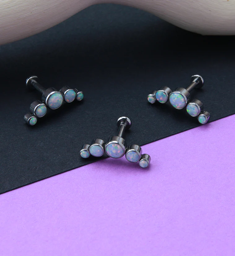 White Opalite Quinary Titanium Cartilage Labret - Mrs Treak