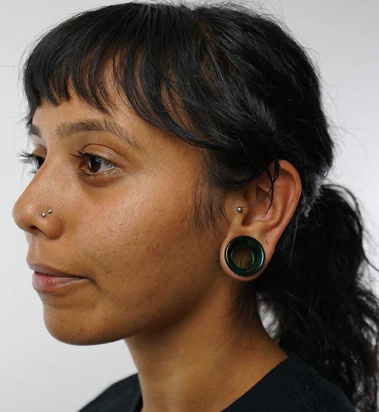 Emerald Green Glass Tunnel Plugs - Mrs Treak