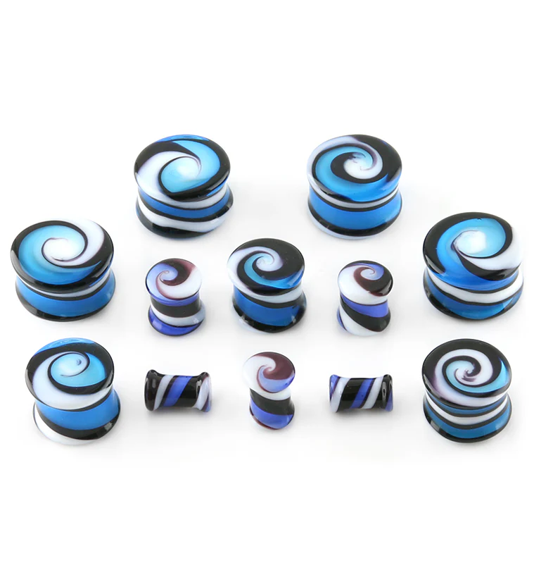 Blue Spiral Design Glass Plugs - Mrs Treak