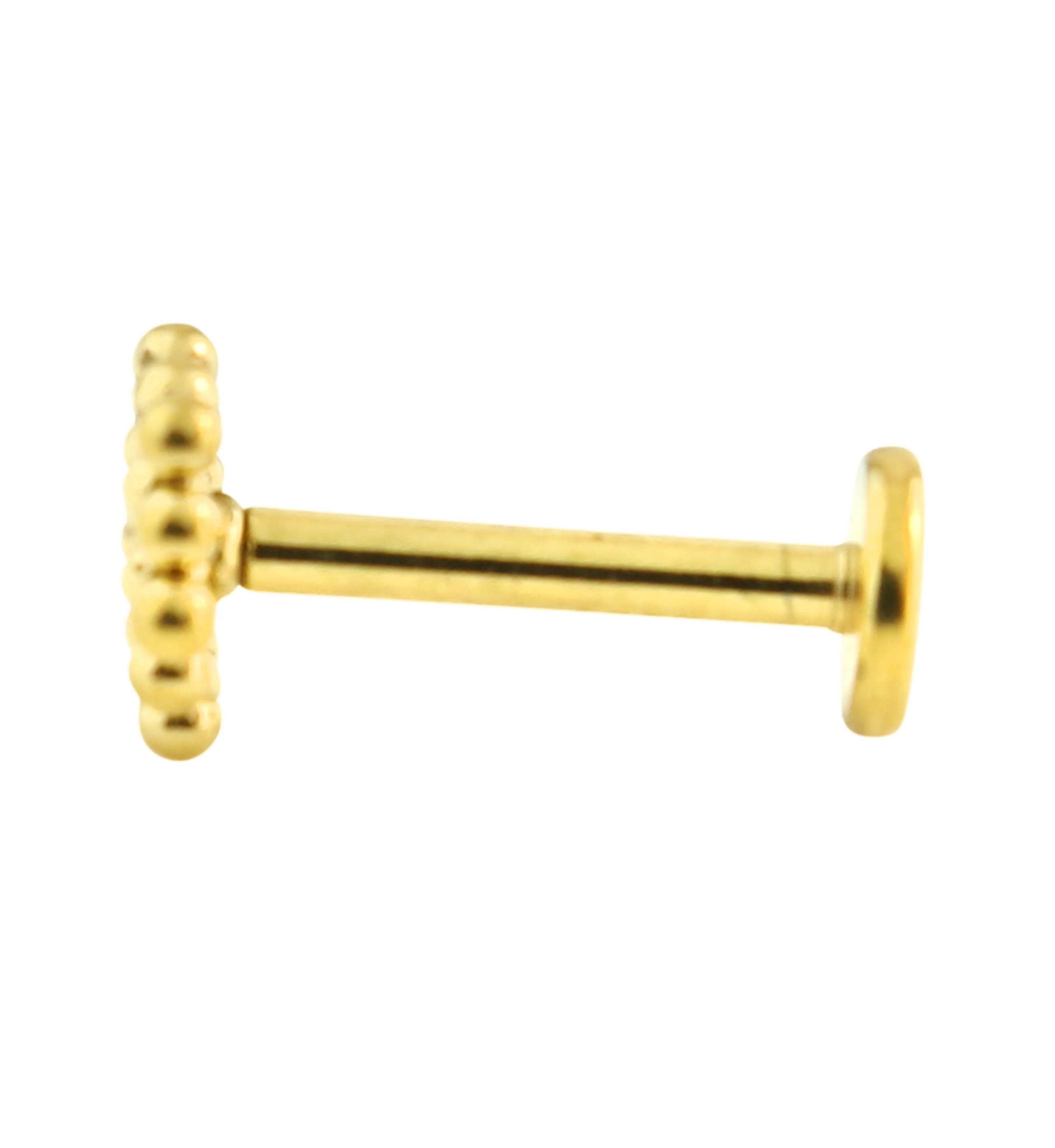 Gold PVD Hexagon Beaded Internally Threaded Stainless Steel Labret - Mrs Treak