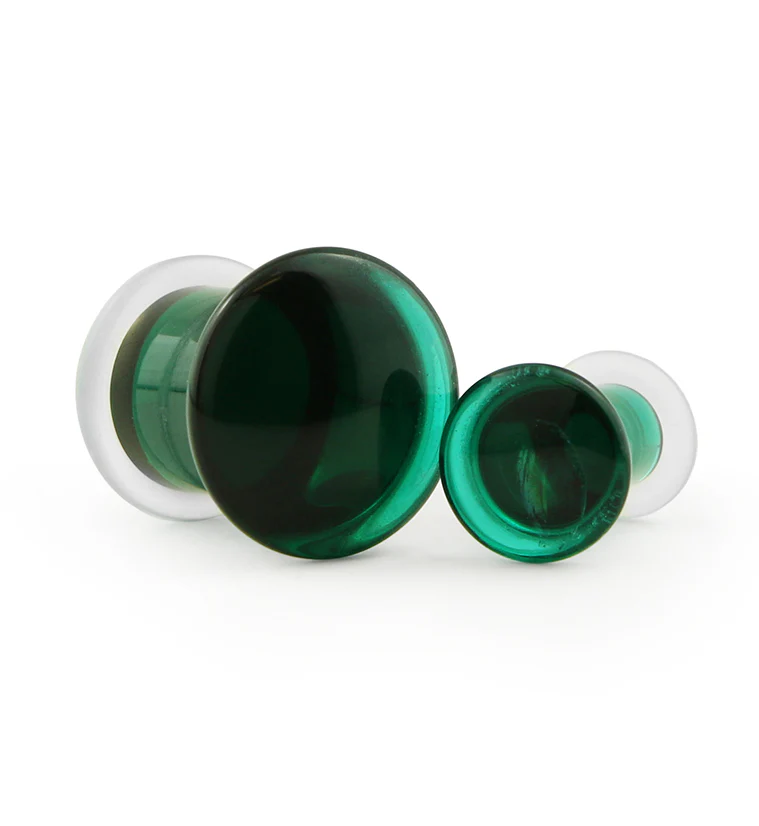 Emerald Green Glass Plugs - Single Flare - Mrs Treak