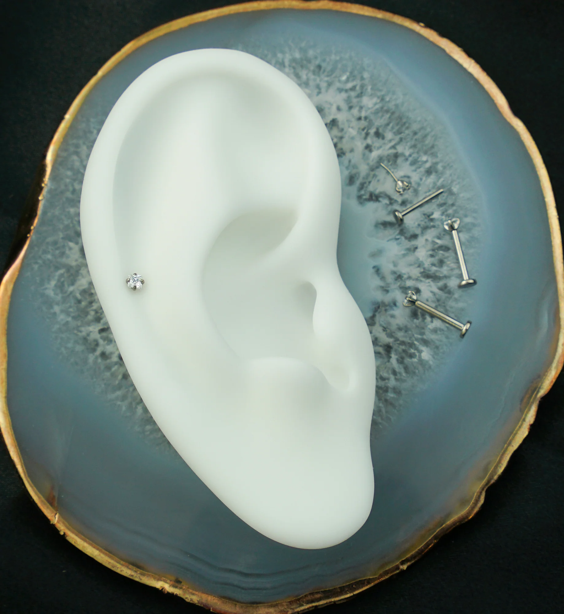 Square Prong Clear CZ Titanium Threadless Labret - Mrs Treak