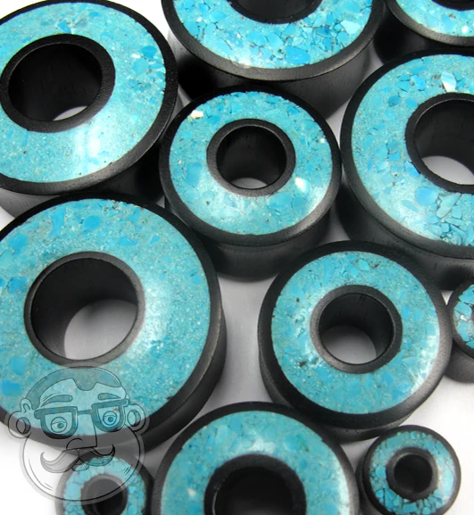 Crushed Turquoise Stone Inlay Tunnel Wood Plugs - Mrs Treak