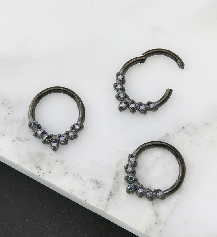 Black PVD Frill Black Aurora CZ Hinged Segment Ring - Mrs Treak