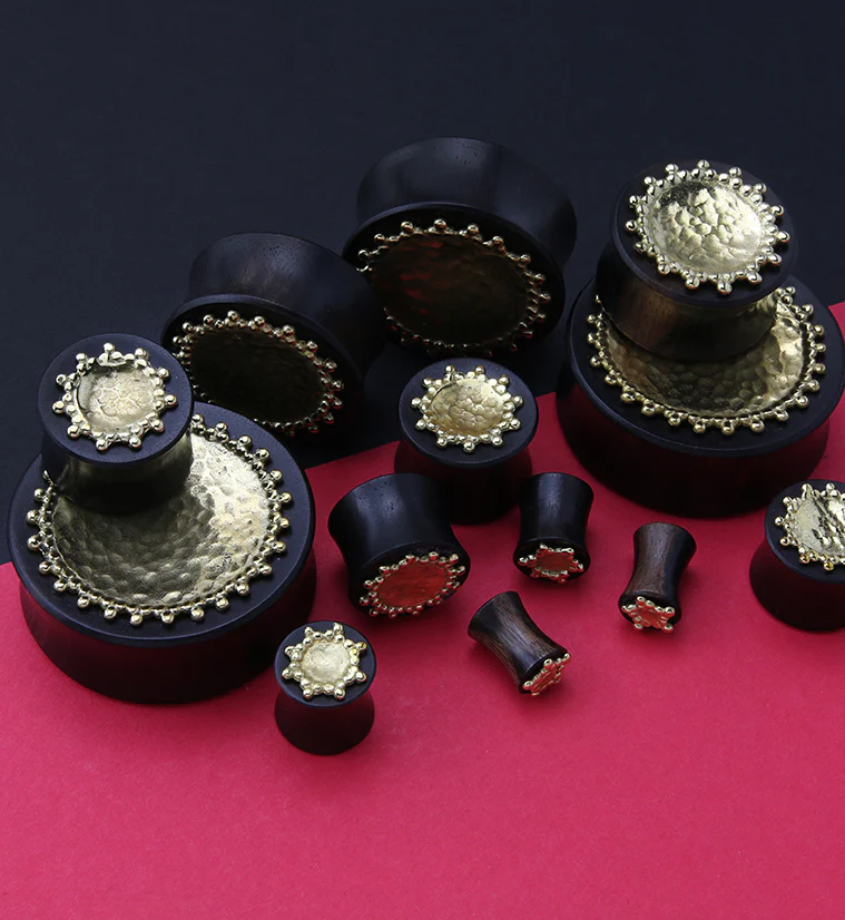 Doily Brass Inlay Areng Wood Plugs - Mrs Treak