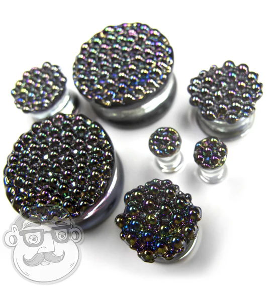Black Iridescent Glass Plugs - Mrs Treak