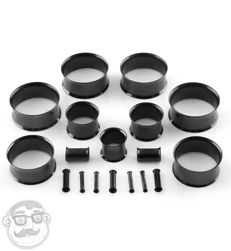 Black Stainless Steel Double Flare Tunnels - Mrs Treak