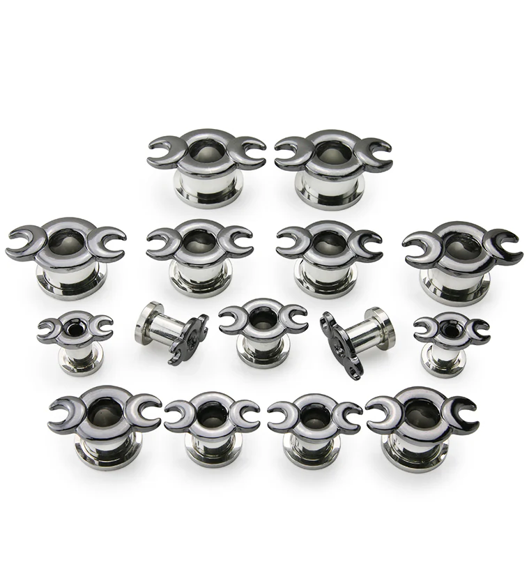 Crescent Moon Stainless Steel Screw Back Tunnels - Mrs Treak