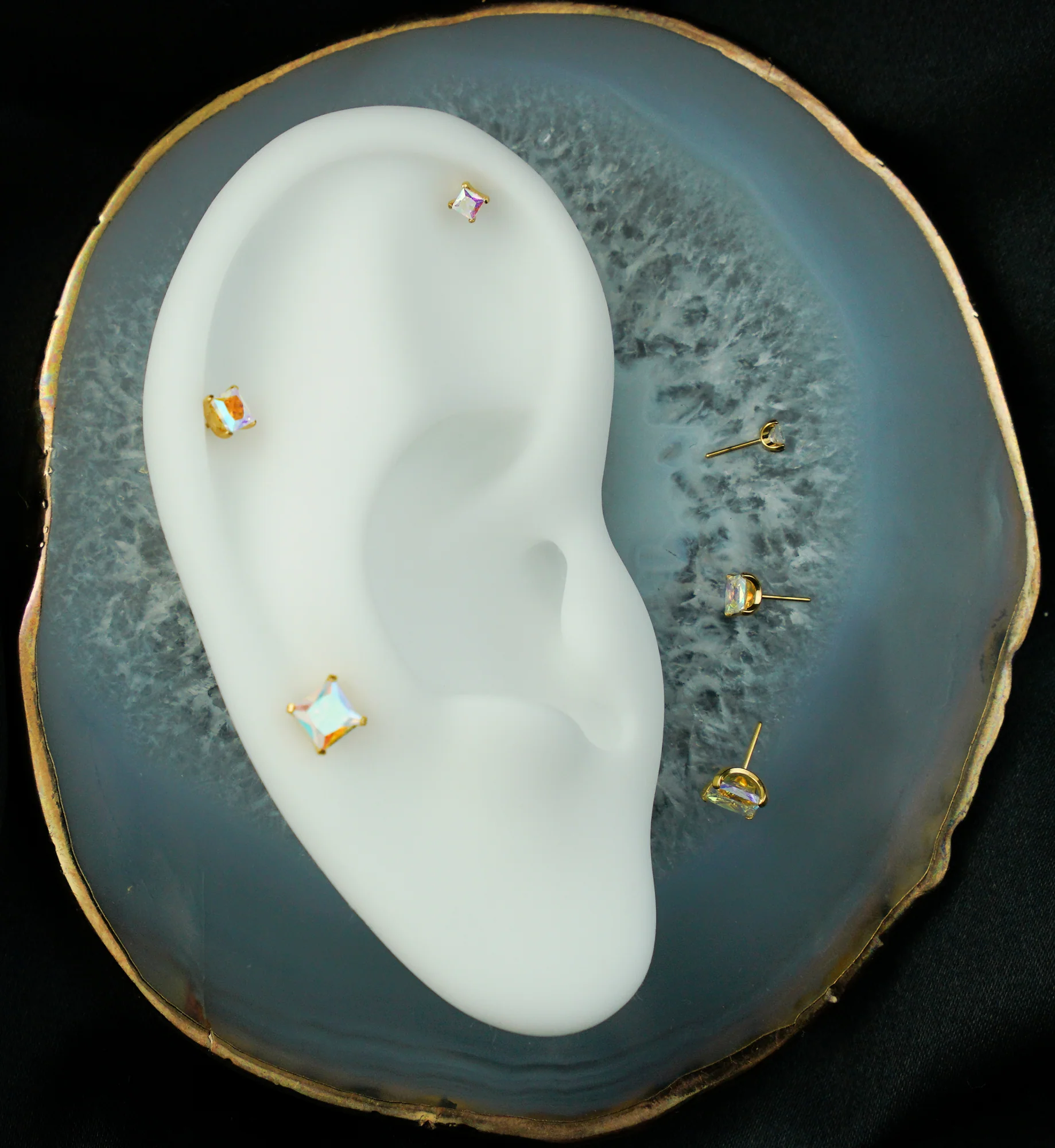 24kt Gold PVD Princess Rainbow Aurora CZ Threadless Titanium Top - Mrs Treak