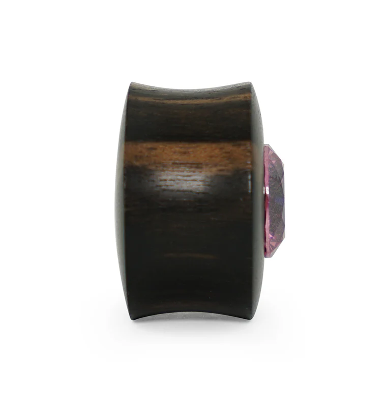 Areng Wood Plugs With Pink CZ Gem Inlay - Mrs Treak