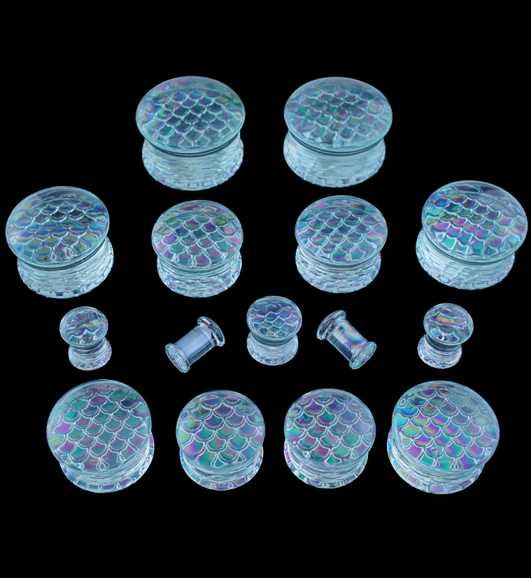 Iridescent Mermaid Glass Double Flare Plugs - Mrs Treak