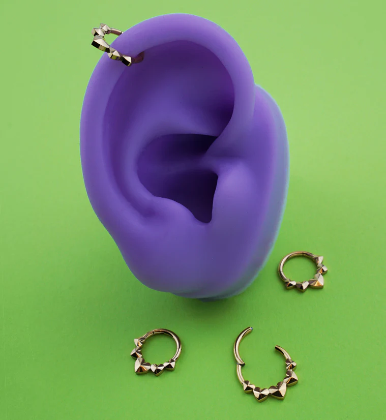 Gold PVD Polyhedra Hearts Titanium Hinged Segment Ring - Mrs Treak