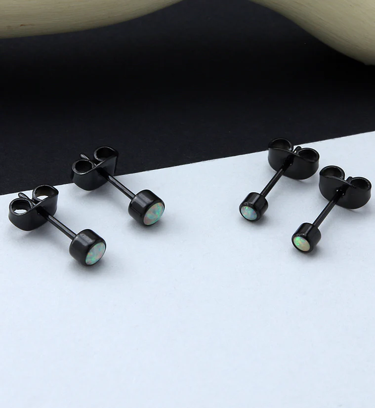 Black PVD White Opal Titanium Bezel Earrings - Mrs Treak