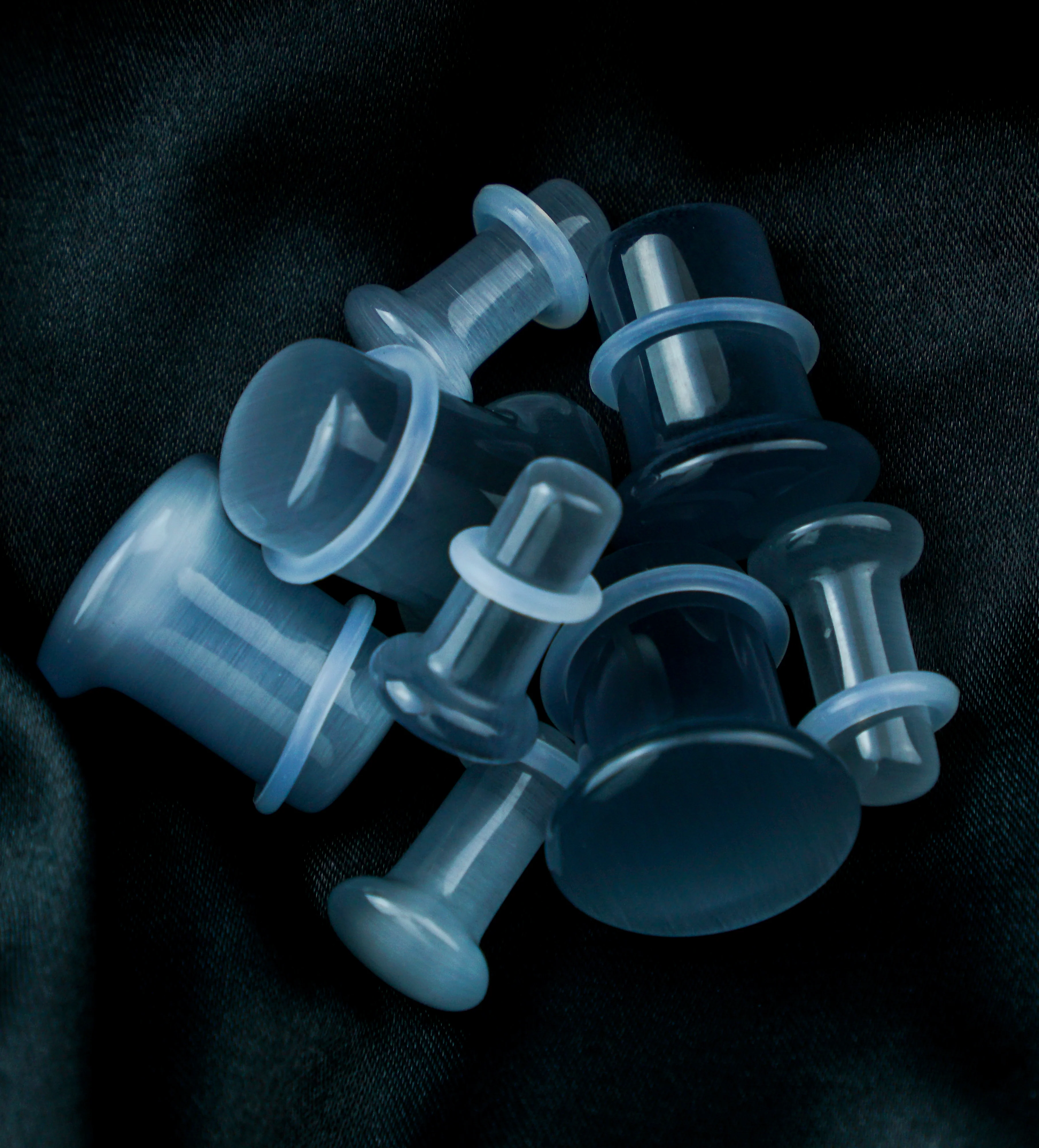 Grey Cat's Eye Glass Single Flare Plugs - Mrs Treak