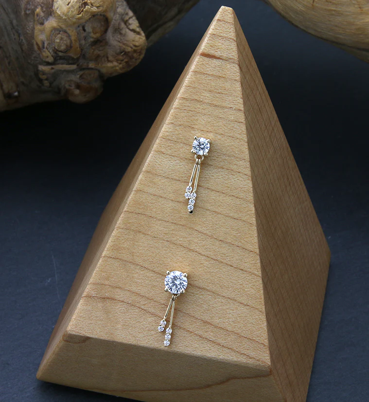 14kt Gold Double Dangle CZ Bar Threadless Top - Mrs Treak